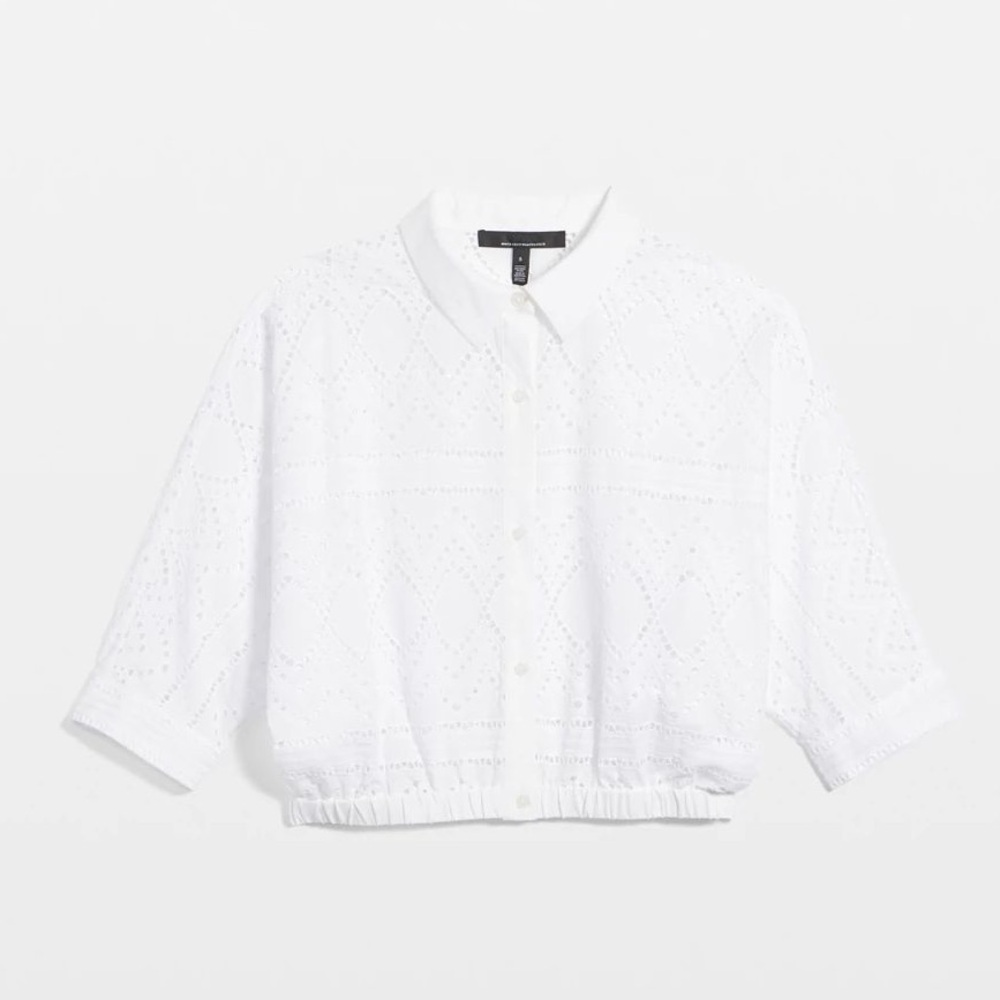 NWT WHBM Kimono Sleeve Eyelet Shirt Blouse - size small - white - Picture 2 of 10